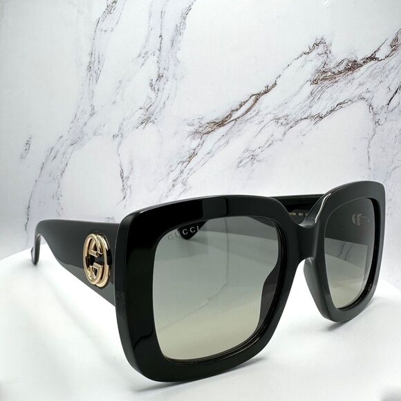 New GUCCI Sunglasses Black Square Acetate Gold GG Metal Logo Oversized - Picture 5 of 16